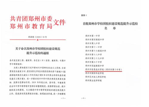 郑州市信息技术学校被命名为首批郑州市学校团组织建设规范提升示范校